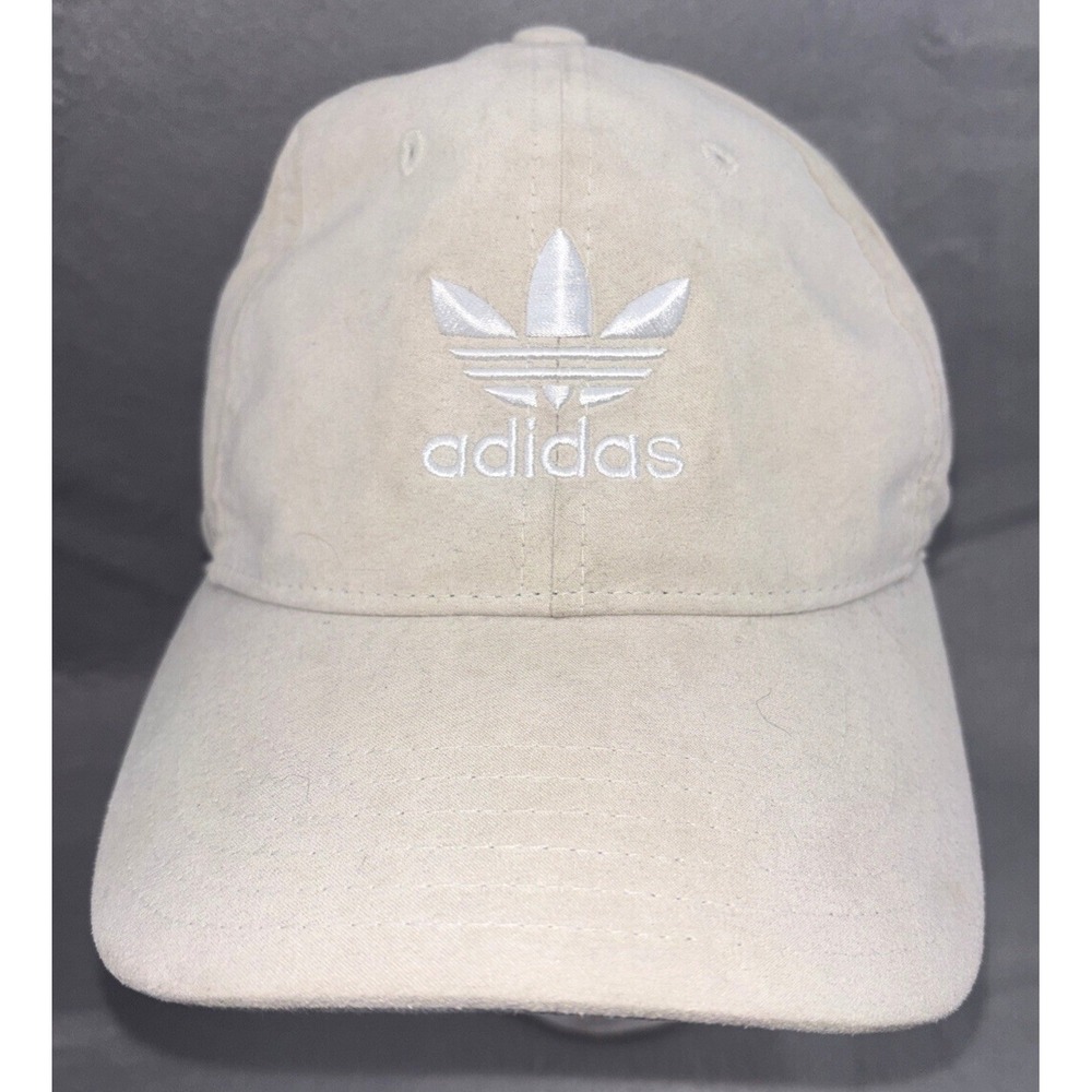 Adidas Trefoil Classic Faux Suede Beige Baseball Cap Adjustable Strap Back  EUC